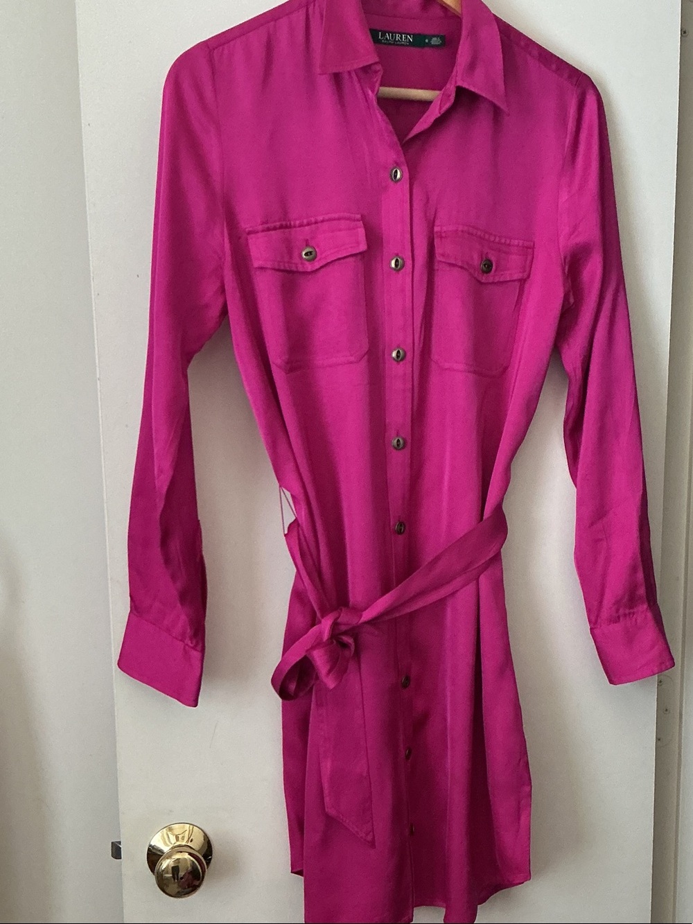 Lauren Ralph Lauren Bright Fuchsia Button-Front Shirt Dress